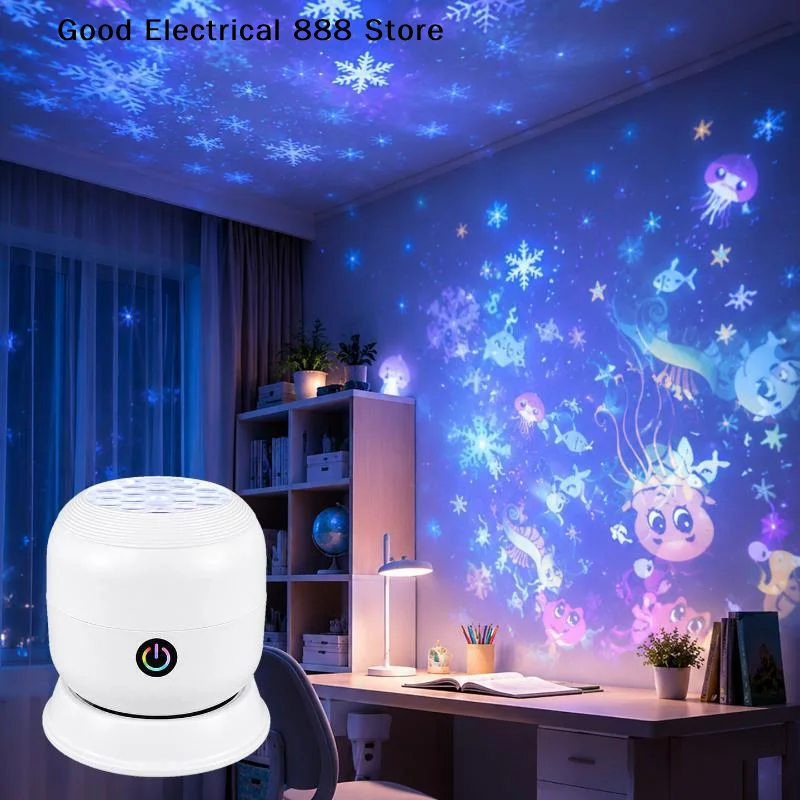360° Rotating Starry Ocean Projection Night Light Dynamic Projector Decorative Lamp Ocean-Themed Projection Light Festival Gift