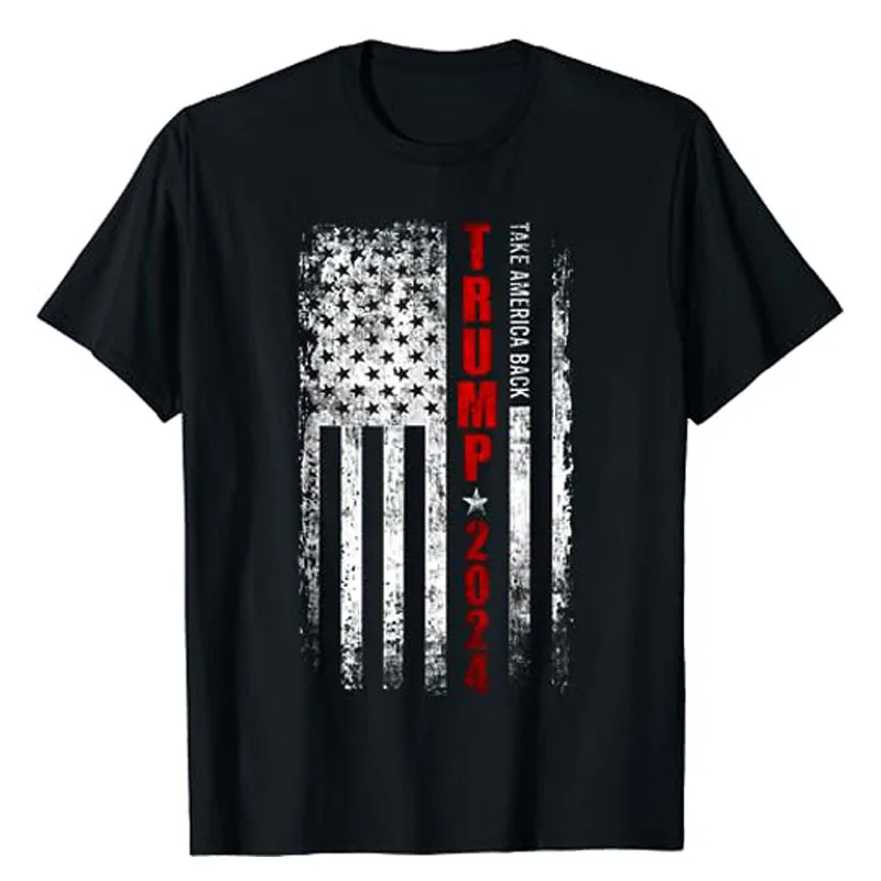 Donald Trump 2024 Take America Back American US Flag Patriotic T-Shirt Pro Trump Support Fans Election Graphic Tee Campaign Tops