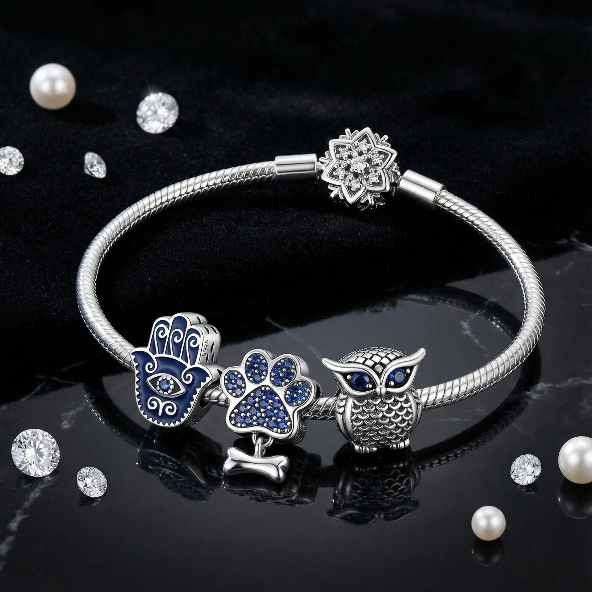 

925 Sterling Silver Pet Series Charms Pendant with Cubic Zirconia,Fit DIY bracelet necklace Gift for Her,Colgante Plata