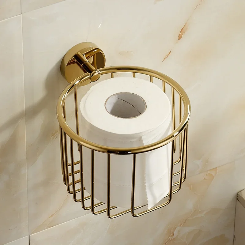 1 pcs Soild Brass Paper Towel Basket Roll Holder Toilet European Style Wall Mounted Bathroom Toilet Roll Paper Basket