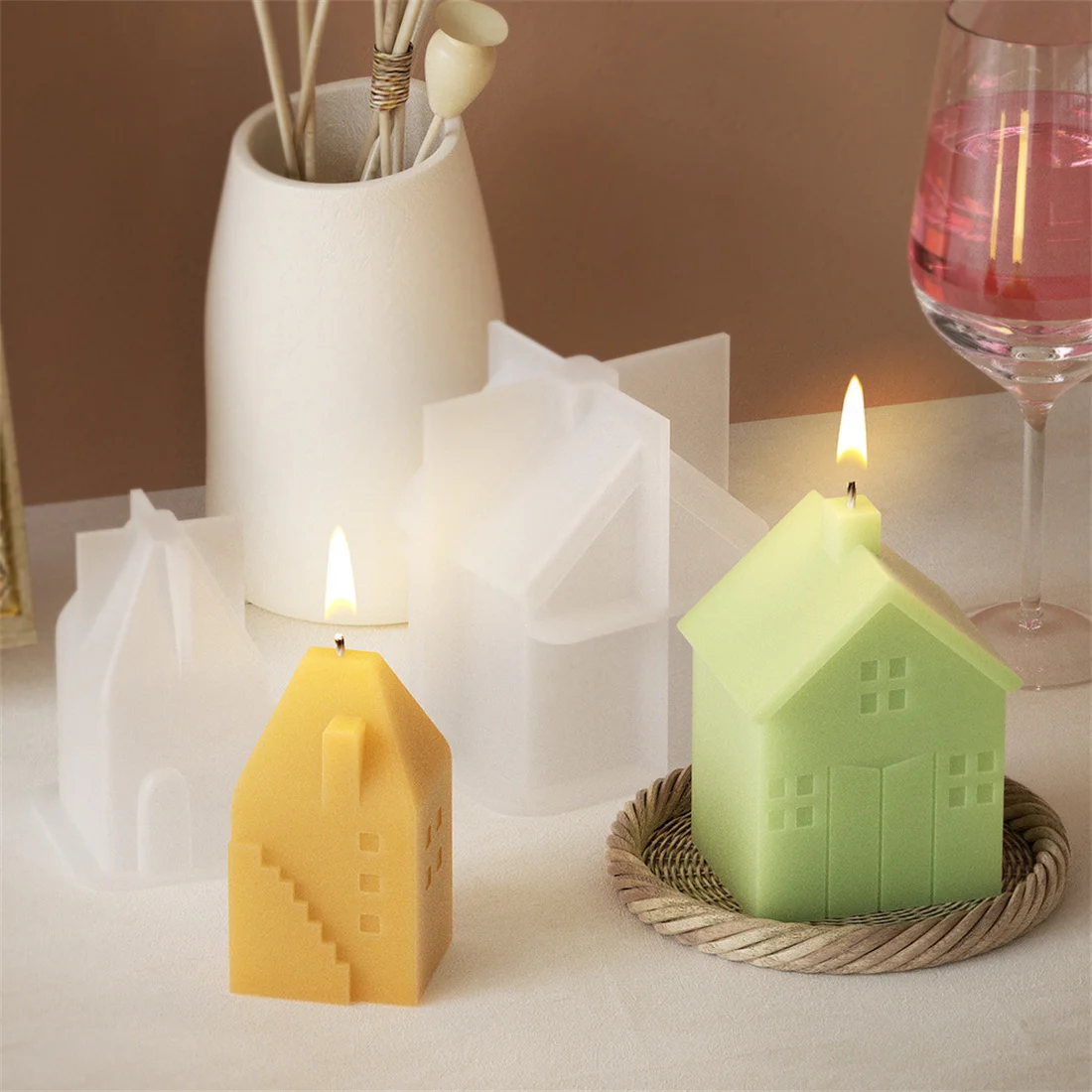 3D House Silicone Candle Mold DIY Christmas Wooden House Aromatherapy Candles Resin Plaster Making Tools Home Ornaments Gifts