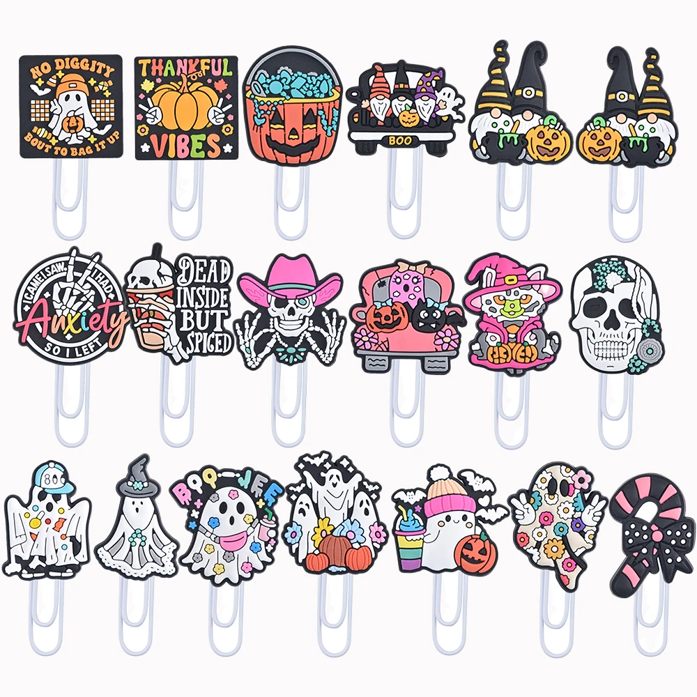 

1pcs Cartoon Ghost Bookmark Charms Cute Halloween Boo Bottle Paper Clips Colorful Skull Book Page Metal Clip Christmas Gifts