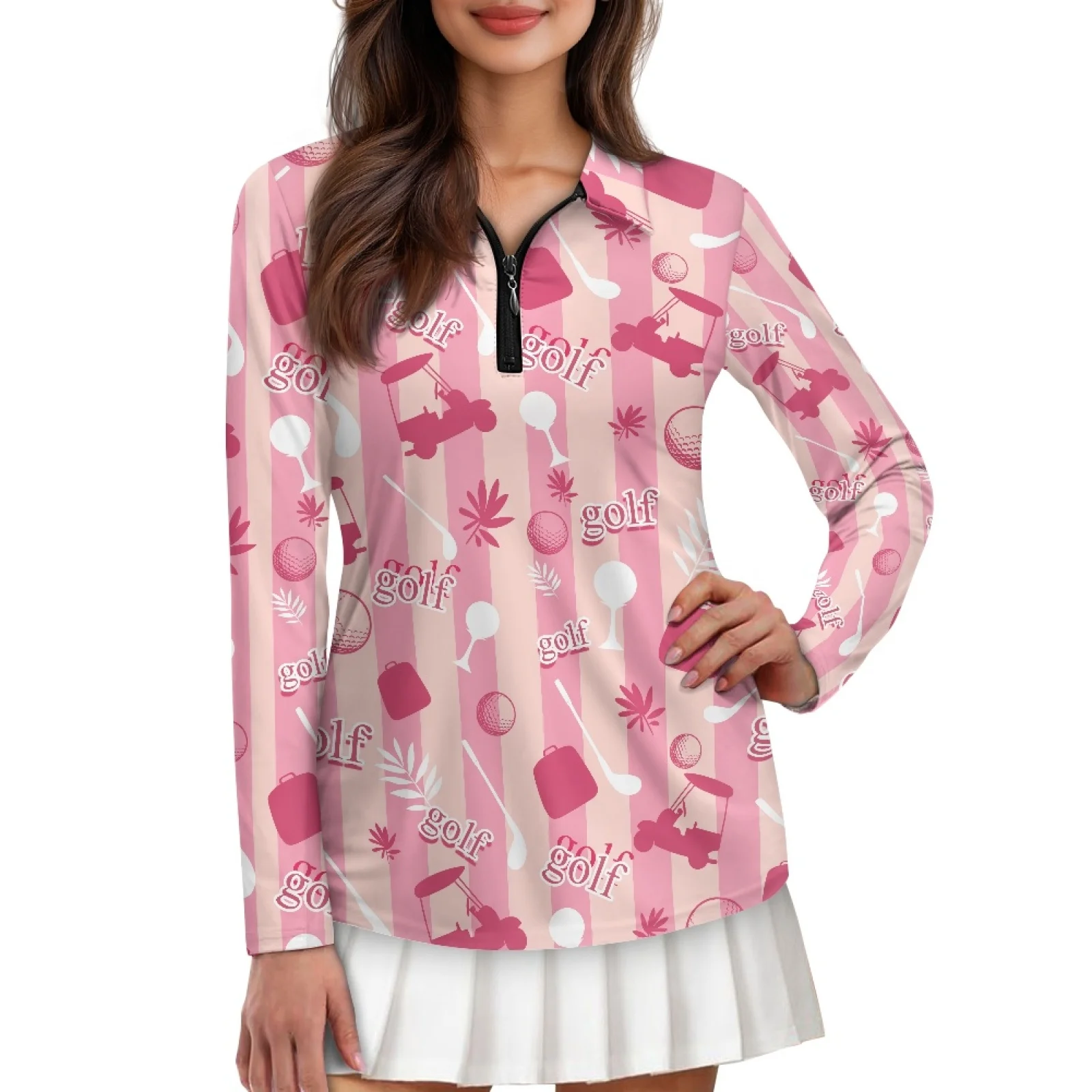 PENSTROLL Golf Pink Womens Quarter Zip Golf Polos Shirts Breathable Athletic Tennis Shirts for Fall