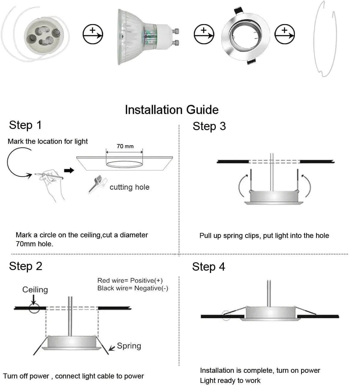 Luz de techo LED empotrada de 5 piezas, marco redondo ajustable MR16 GU10, soporte para bombilla