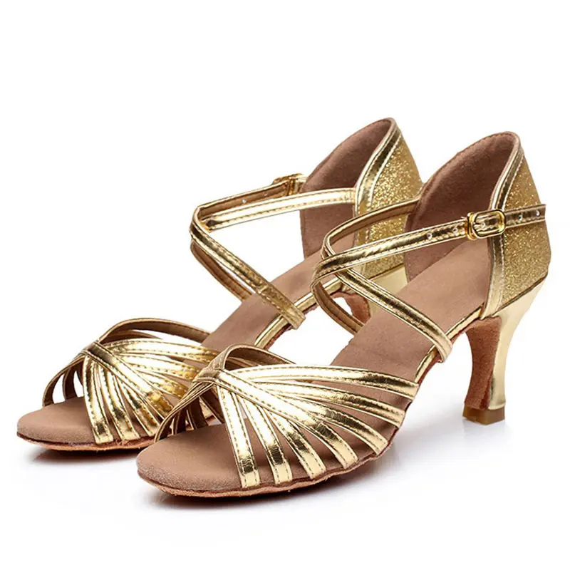 

New Latin Shoes Tango Salsa Ballroom Party Women's High Heels Silk Dancing Shoes Leather Gold Girls Wedding Shoe Jazz Sneakers