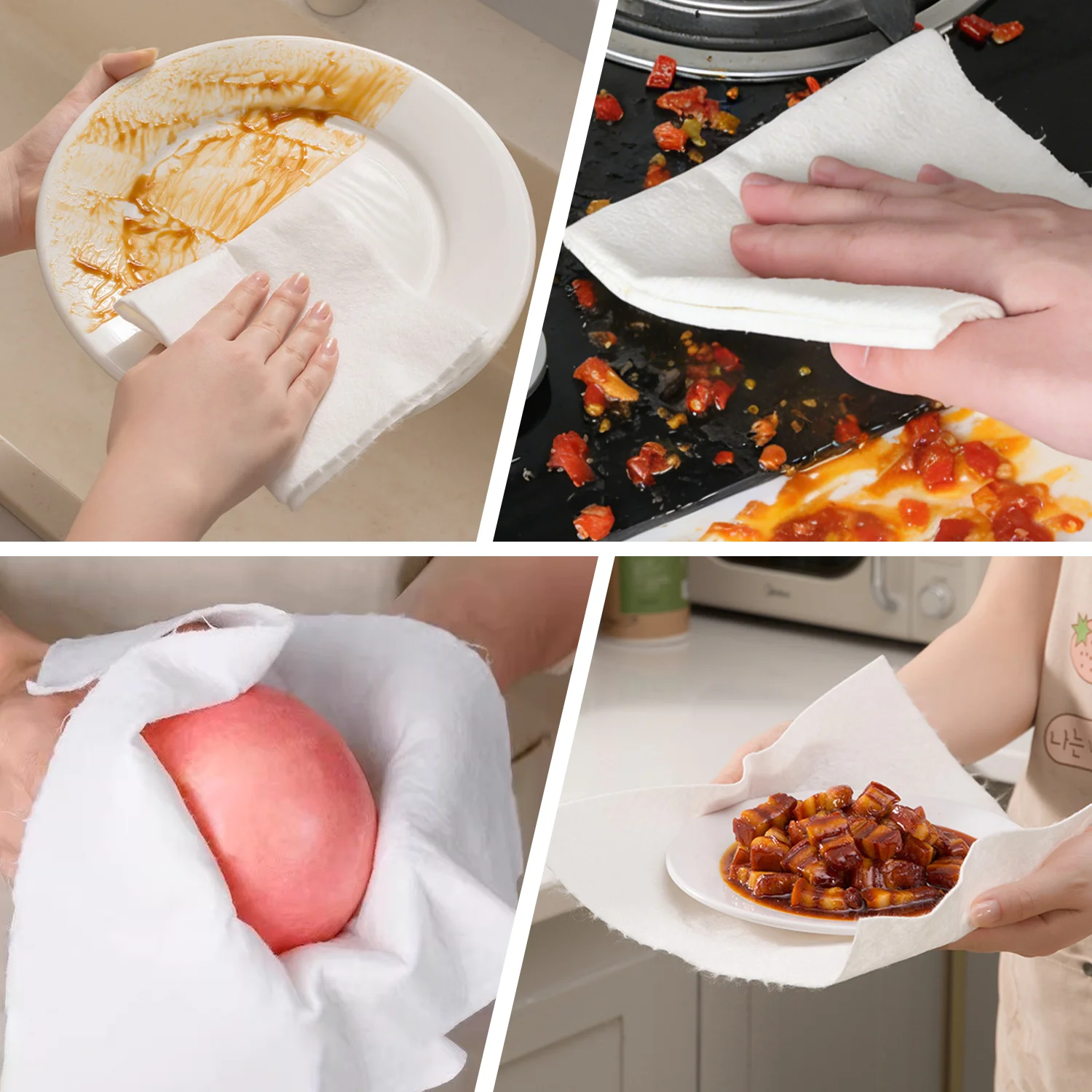 JINYUDOME 60Pcs Wood Pulp Washable Kitchen Paper Towels Heavy-Duty Oil-Absorbing Disposable Dry Cleaning Cloths for Multi Use