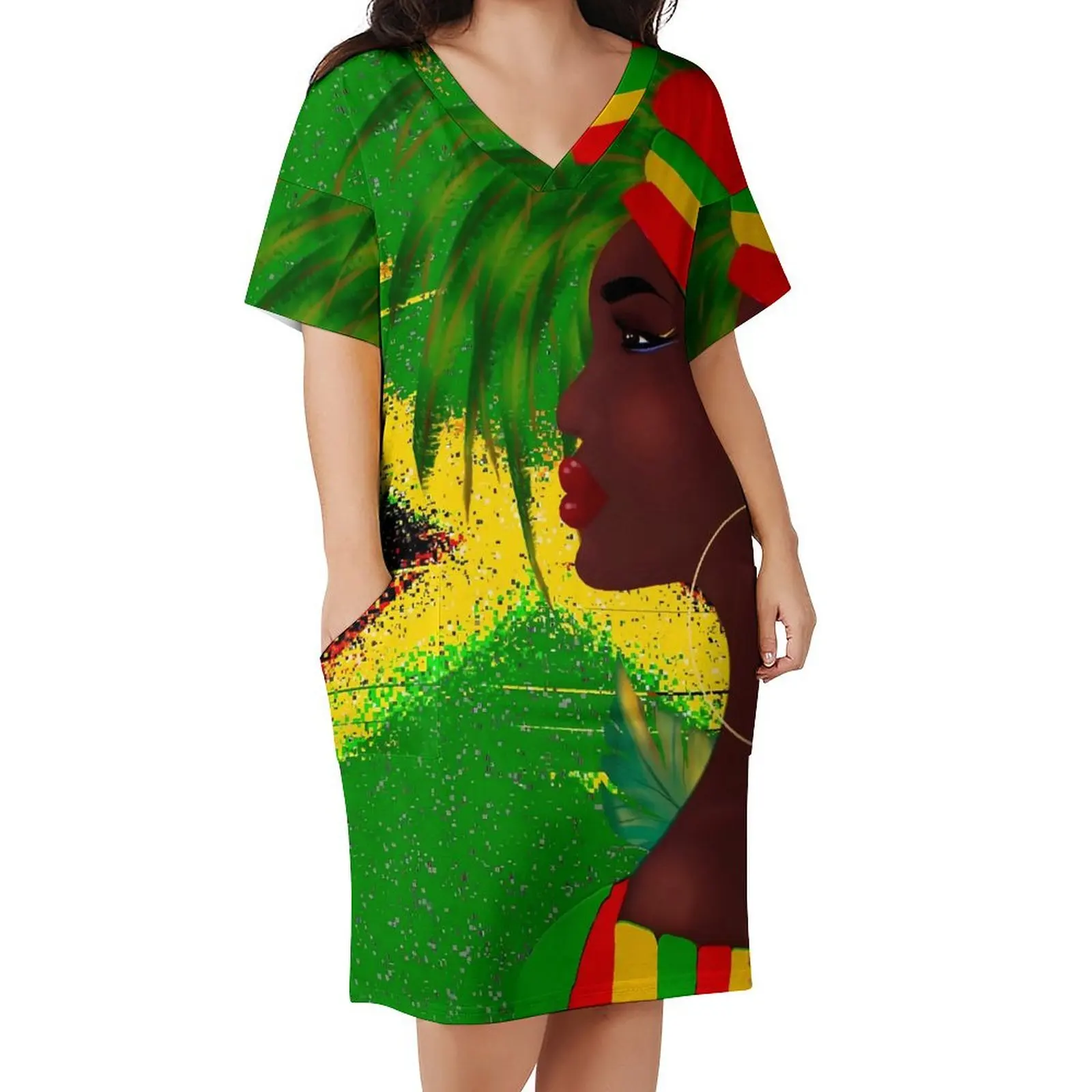 

Ladies Print Casual Dress Holiday Jamaican Woman Art Cute Dresses Woman Short Sleeve Pattern Street Wear Dress Big Size 4XL 5XL