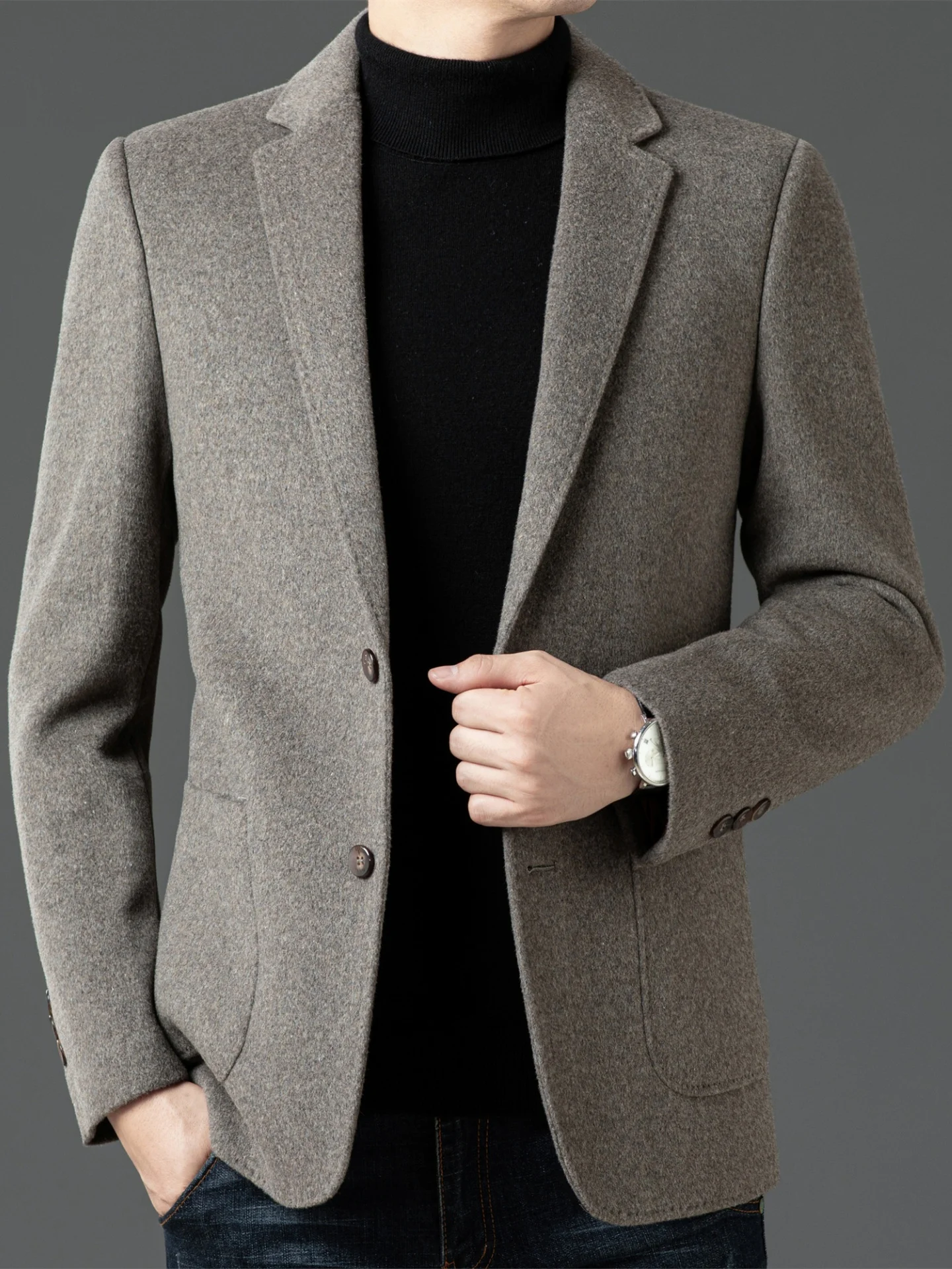 

Мужской шерстяной пиджак для делового повседневного стиля, зимний, теплый, с внутренним пуховым наполнителем, стандартный крой, модный, с декоративными вставками.