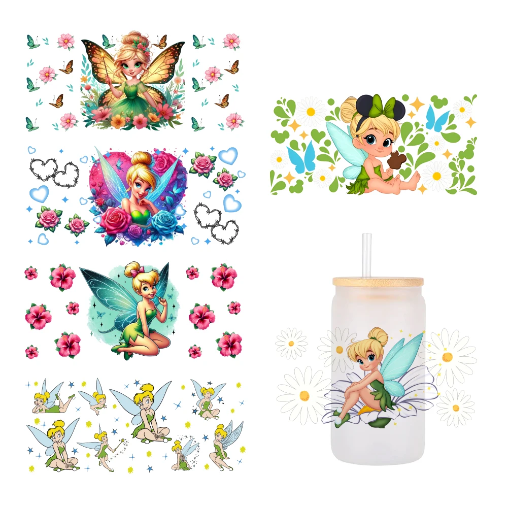 cartoon Disney Princess Tinker Bell For Libbey 16oz Can Glass 3D Waterproof UV DTF Coffee Can Wrap Libbey Glass Wrap