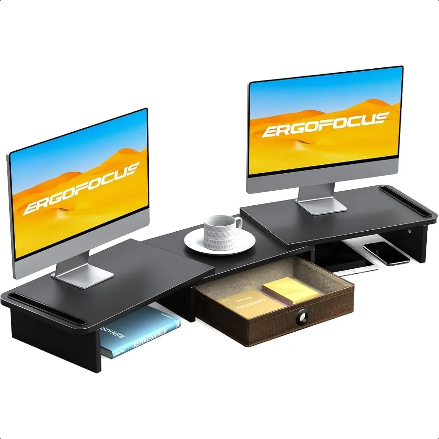 

Dual Monitor Stand Riser with DrawerAdjustable Length and Angle Monitor Stand Riser for 2 Monitors Desktop Organizer Stand for