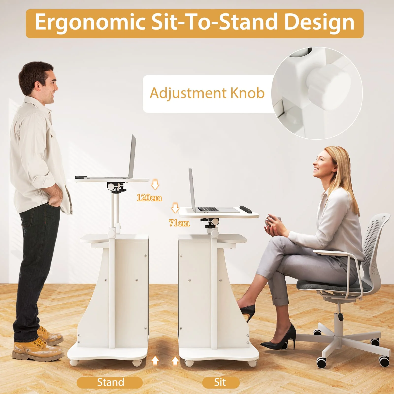 Picture 7: GOFLAME Movable Laptop Table Height Adjustable Computer Workstation W/Storage