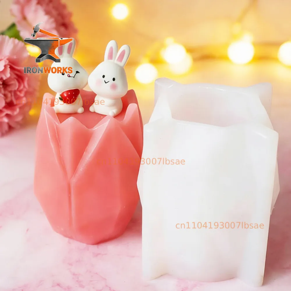 Mother's Day Origami Geometry Tulip Flower Candle Gypsum Chocolate Silicone Mold, Fondant Cake Mold