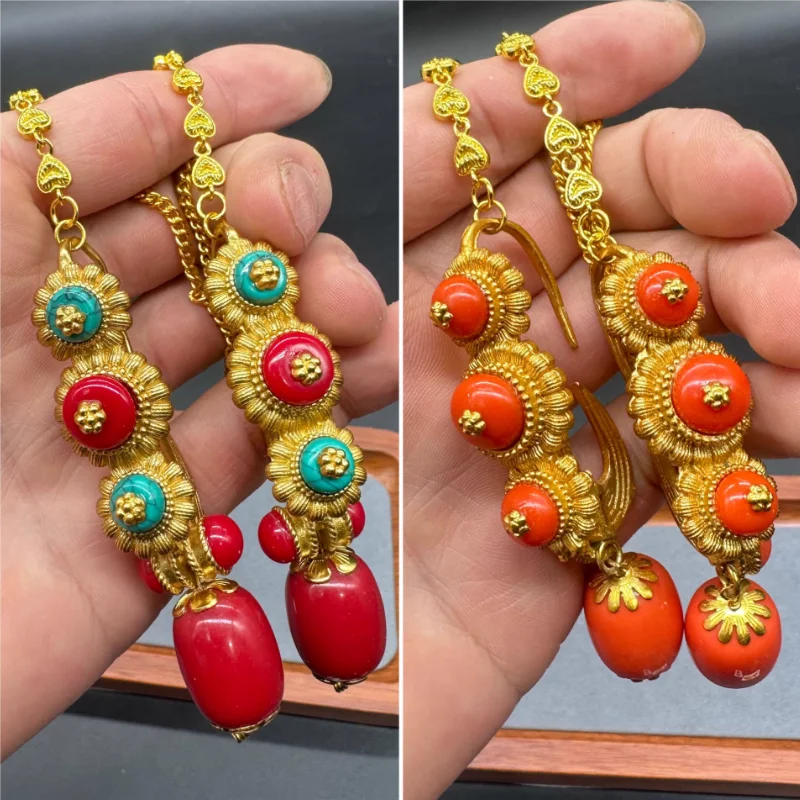

Chinese Nepalese Tibetan Gold Plated Earrings Wedding Accessories