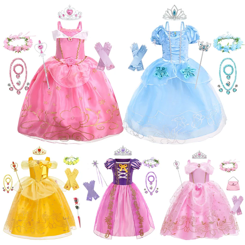 

Kid Princess Dress Girl Summer Fancy Party Clothes Children Rapunzel Cinderella Belle Sleeping Beauty Christmas Carnival Costume