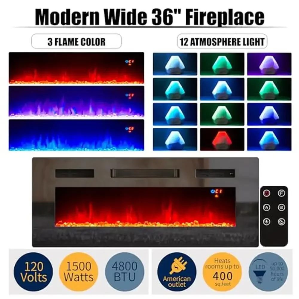 High Gloss Fireplace TV Stand with Adjustable Flame Colors 70