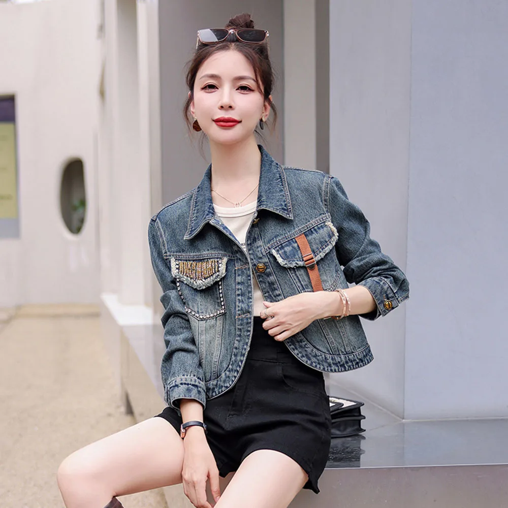 Women's Vintage Denim Jacket 2024 Spring Autumn New Korean Version Loose Jean Coat Large Size Harajuku Female Casual Outerwear