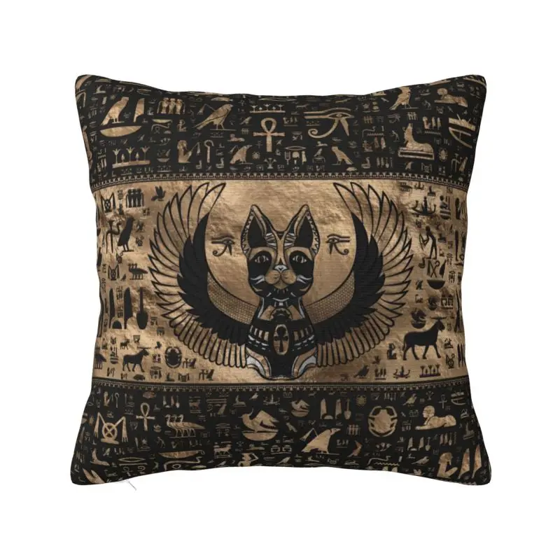 Modern Egypt Egyptian Cat Goddess Cushion Cover Velvet Hieroglyphic Throw Pillow Case Bedroom Decoration