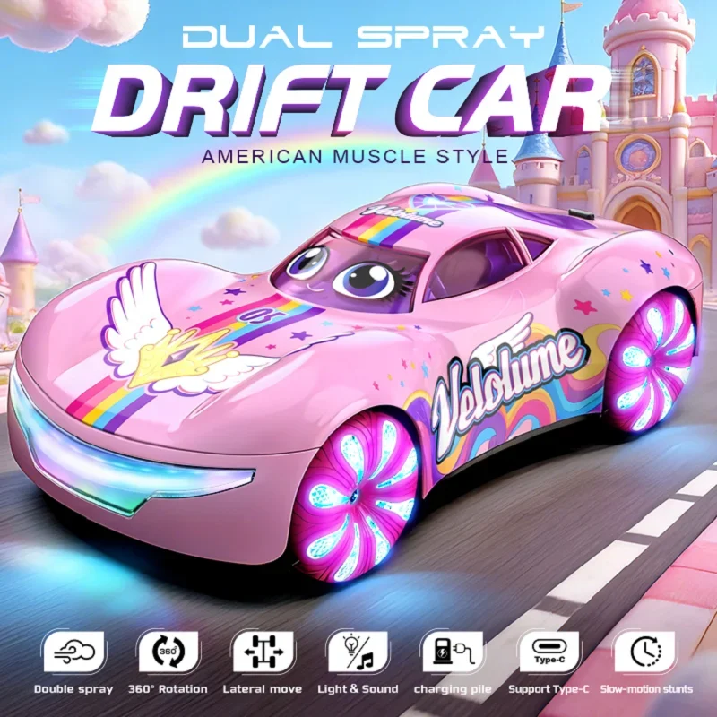 EV New Energy Gesture Induction Remote Control RC Car With LED Wheel Light Music Double Spray Stunt Car Kids Toy Vehicle