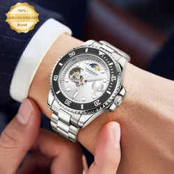 Luolingongjue Green Water Ghost Men's Watch Mechanical Watch Fully Automatic Waterproof Luminous Hollow Calendar Moon Phase Role Black Water Ghost Top Brand Luxury Original Watch