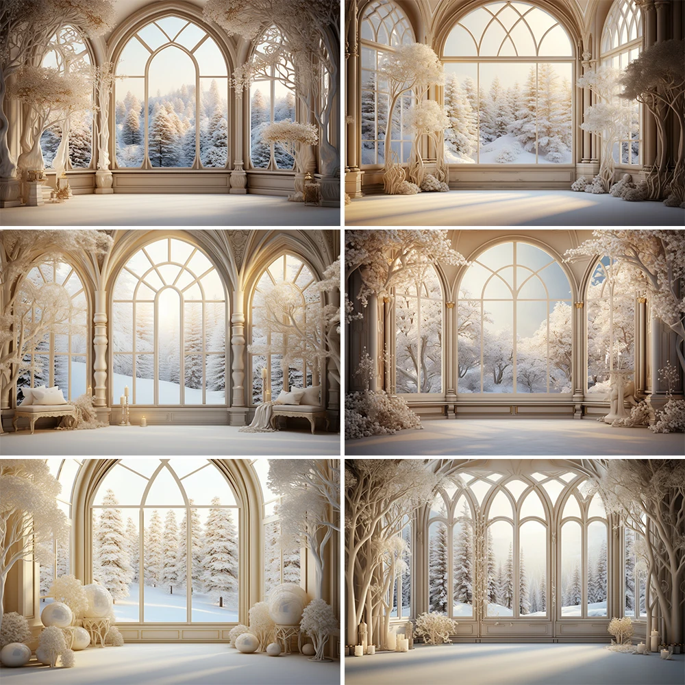 Mocsicka Winter Christmas Backdrops Decoration Kids Adult Photography Props Child Baby Wedding House Castle Background Banner