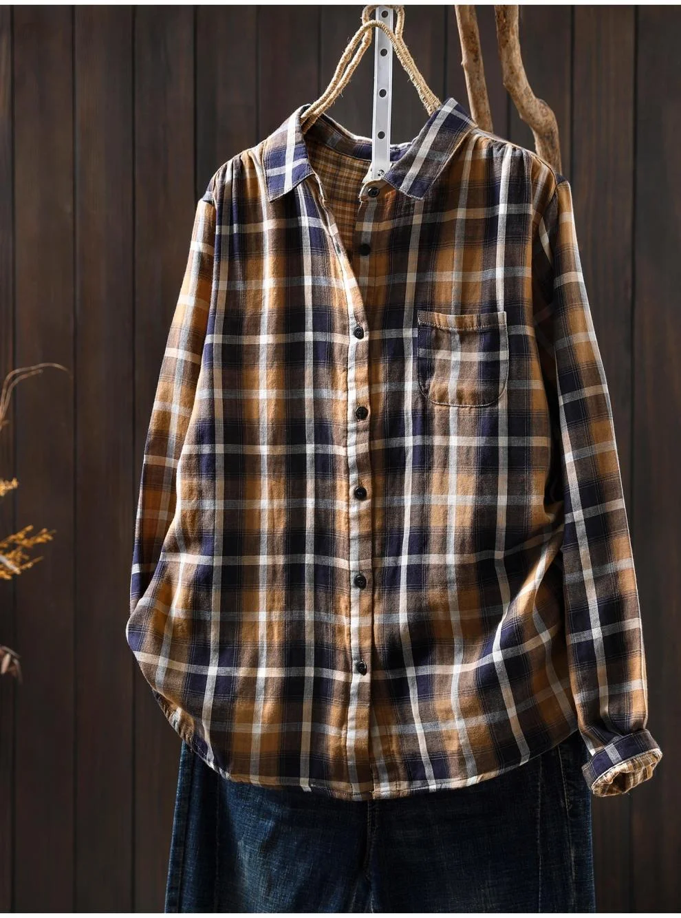 เสื้อผู้หญิงวัยรุ่น เสื้อเชิ้ตลายตารางหมากรุกสีแดงแฟชั่นเกาหลีและเสื้อเชิ้ตสำหรับผู้หญิงฤดูใบไม้ร่วงฤดูหนาวเสื้อแขนยาวผ้าฝ้ายแท้