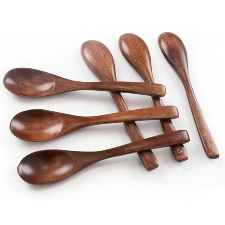 6PCS Wooden Spoons for Eating, Small Wooden for Honey, Coffee, Tea, Hot Cocoa, Jam, Bath Salts, Little Wood Table Spoon for Sti