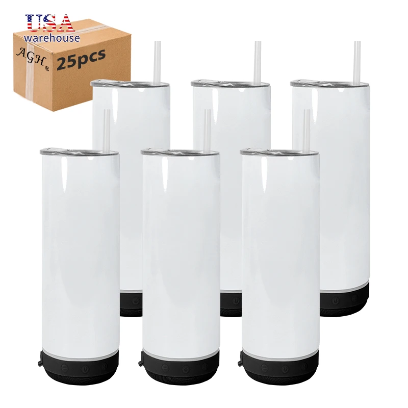 

25pcs Pack 20oz Stainless Steel Double Wall Straight Skinny Sublimation Black Color Blank Speaker Tumbler Wang