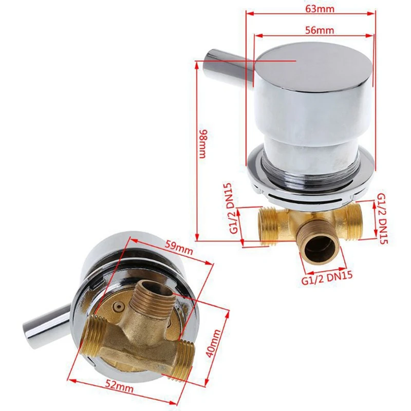 A68P-G1/2Inch Hot & Cold Water Mixing Valve Thermostatic Mixer 2 In & 1 Out Faucet For Shower Room