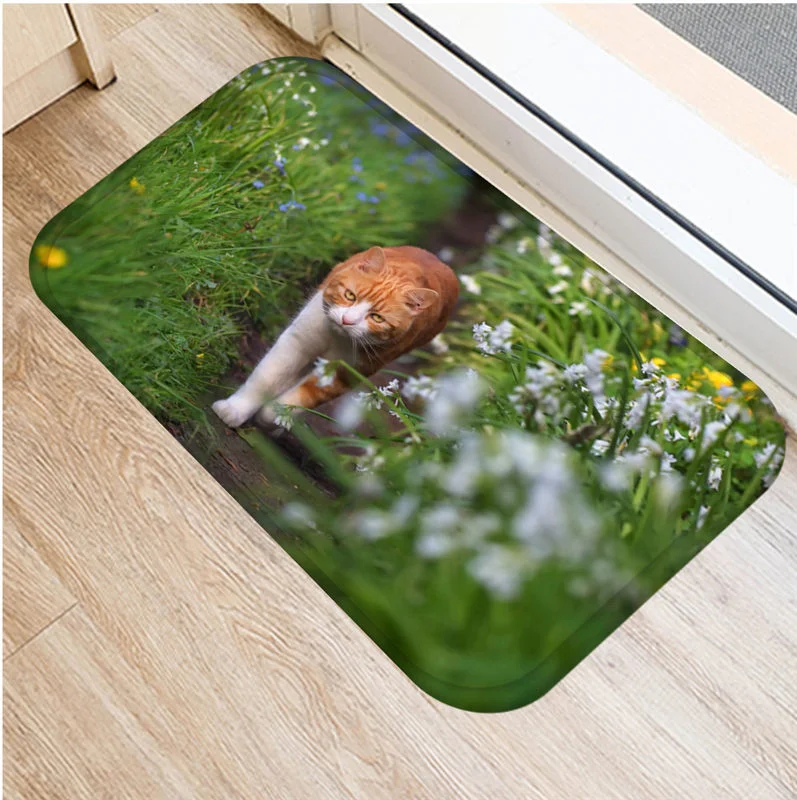 40*60cm Cute Cat Animal Pattern Non-slip Door Mat Floor  Outdoor Kitchen Bathroom Living Room   for Home Decoration