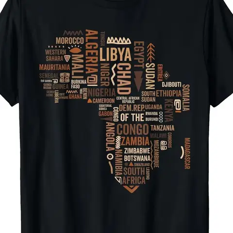 Africa Map Countries Black History Pride African American T Shirt[Cool Design] Street Trending Style Tee Comfortable Round Neck