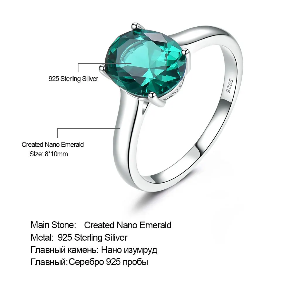 100% 925 Sterling Silver Rings for Women High Quality Gemstone Oval Shape Simple Blue Emerald Wedding Party Fine Jewelry Gift 3