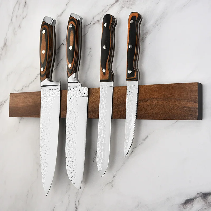 40cm Acacia Wood Magnetic Knife Holder Strong Magnetic Force No Punching Kitchen Accessories Knife Block Storage Rack