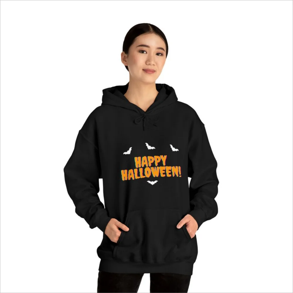 Black Hoodie Happy Halloween Scary Spooky Graphic Sweatshirts Casual Long Sleeve Pullover For Fall Winter Women's Clothing