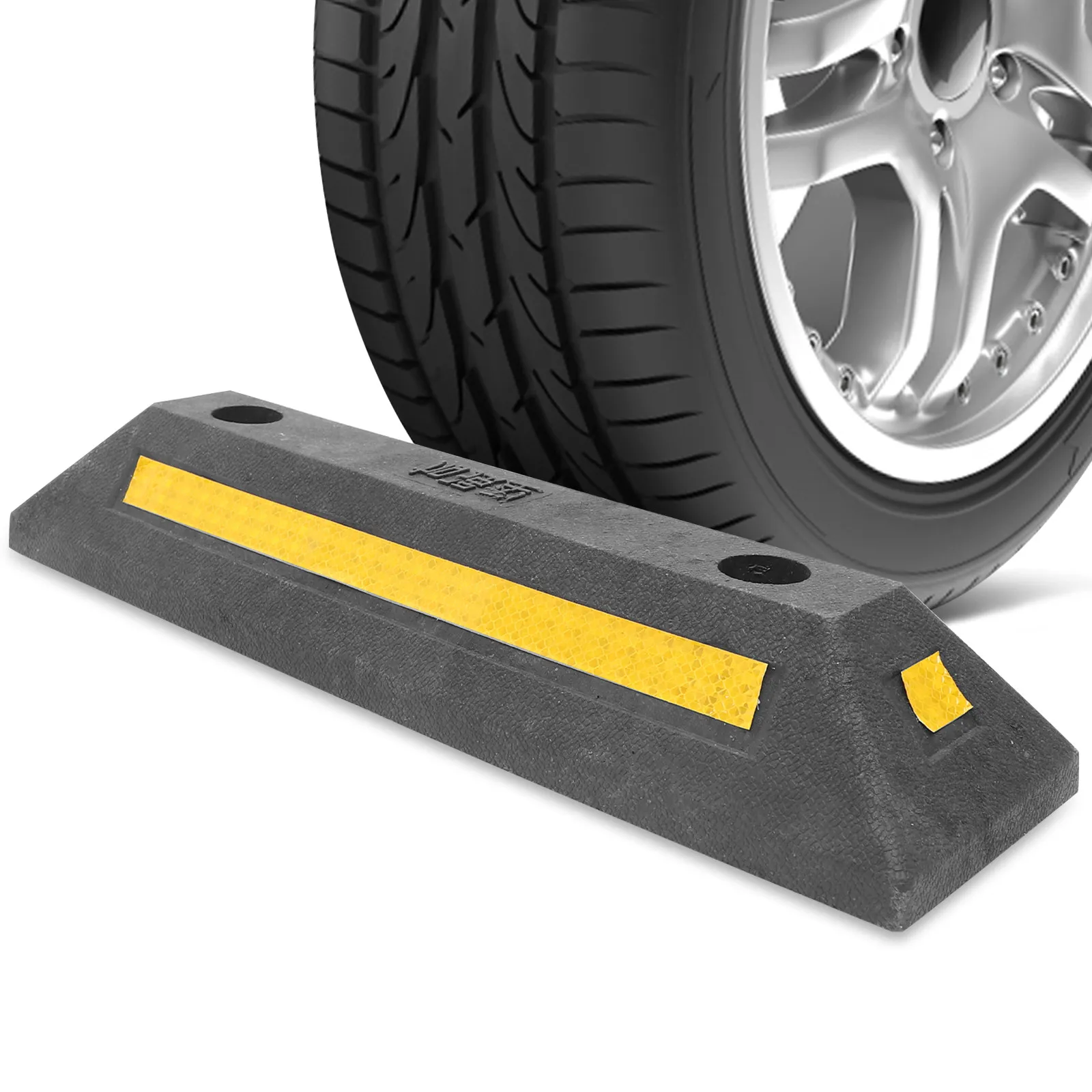 

Car Parking Stopper Rubber Parking Bumper with Reflective Tape For Garage Rubber Reinforced Garage Parking Aid Wheel Stoppers