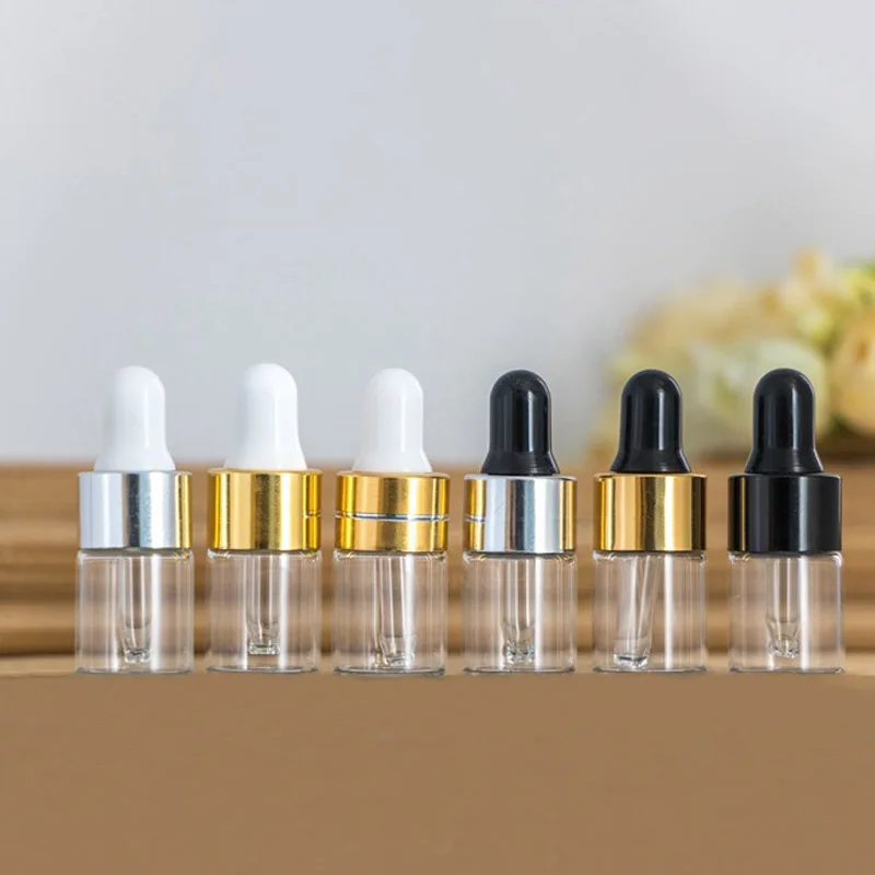 20PCS/LOT 1 2 3 5ml Brown Amber Glass Dropper Empty Essential Oils Bottle Refillable Clear Vials