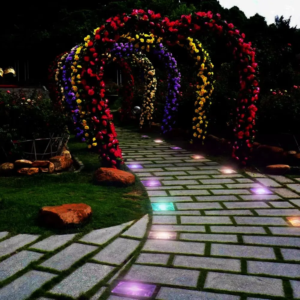 4Pcs IP67 Water Resistant Light Sensor Creative Glass Stone Ice Cube Solar Powered Crystal Brick LED Night Lamp for Garden