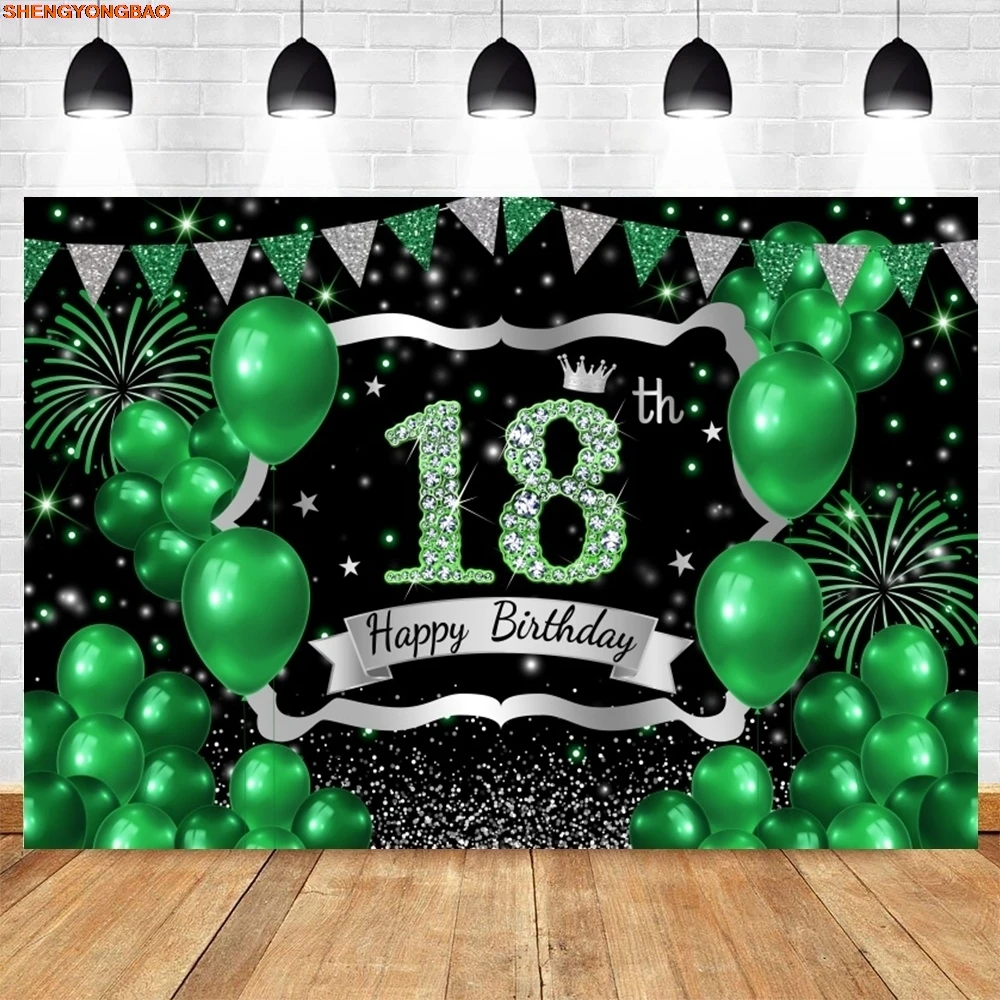 18th Birthday Party Backdrop Banner Black Gold Glitter Balloons Boy Girl 18 Years Old Birthday Customize Photography Background