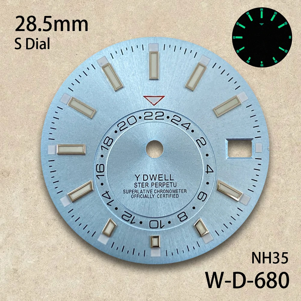 28.5mm S Logo New Sunburst Dial Fit NH35/NH36/4R/7S Japanese Movement Green Luminous High-Quality Watch Modification Accessories