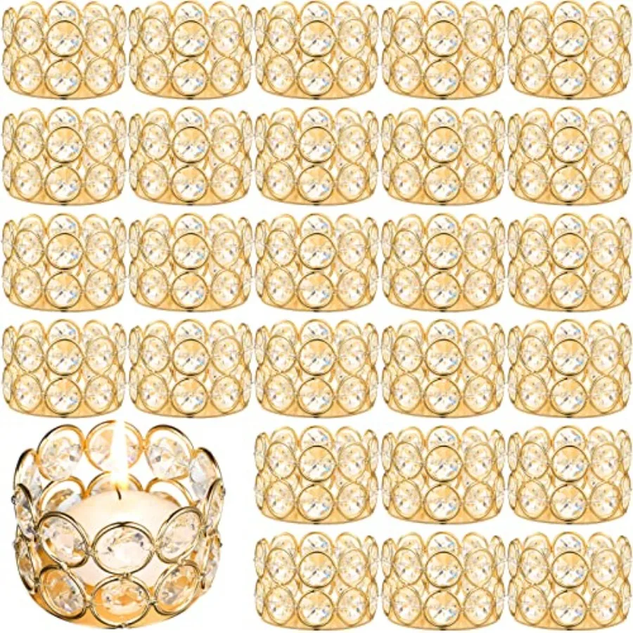 

30 Pieces Crystal Tealight Candle Holders Bulk, Votive Candle Holder Stands with Diamond Design for Table Centerpieces Wedding