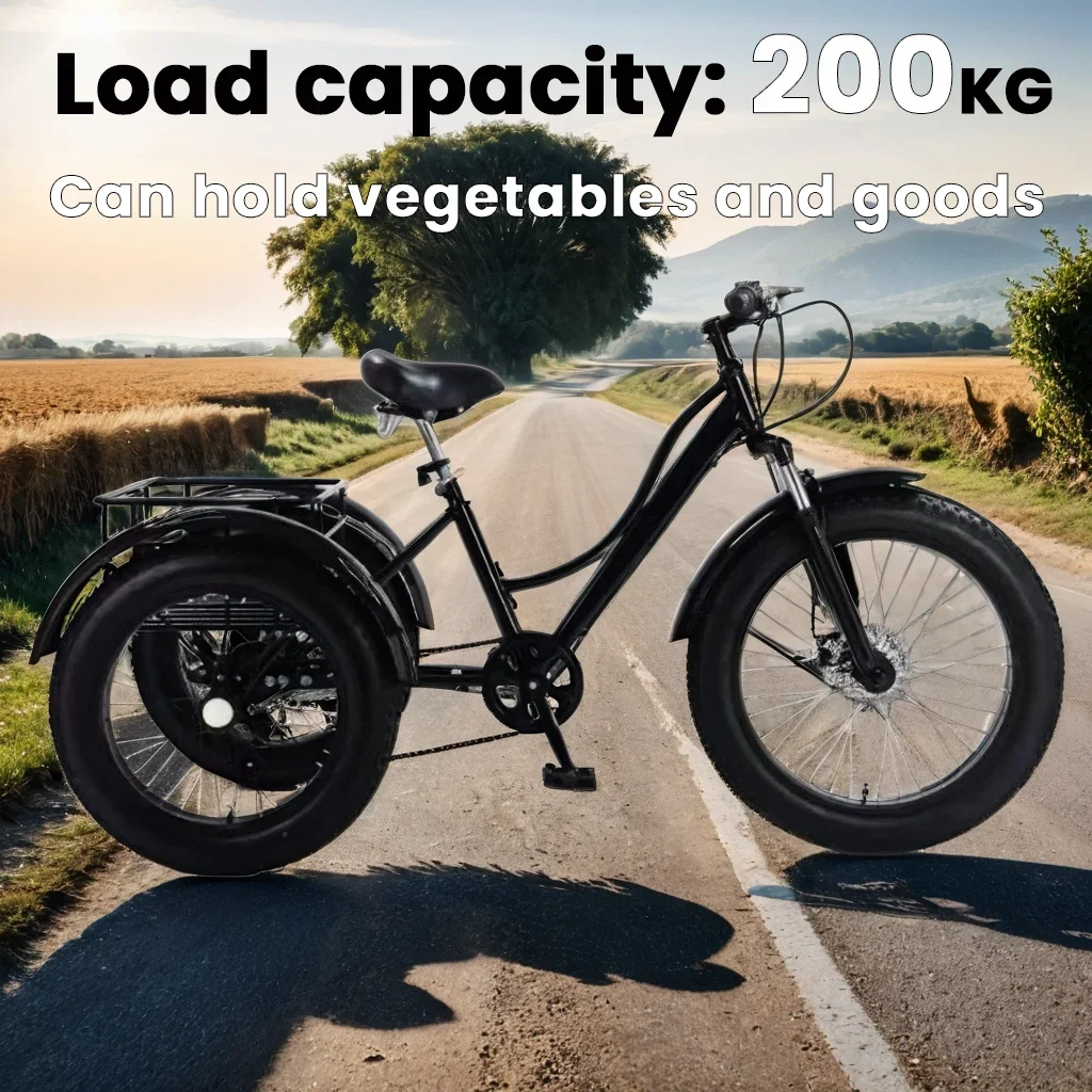 24 inch 7 speed high carbon steel 4.0 fat tire called tricycle elderly tricycle double disc brake Can hold vegetables and goods