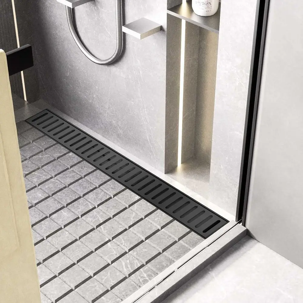 Ralo Linear para Chuveiro de 24 Polegadas com Tampa Removível de Aço Inoxidável e Acessórios, Certificado CUPC