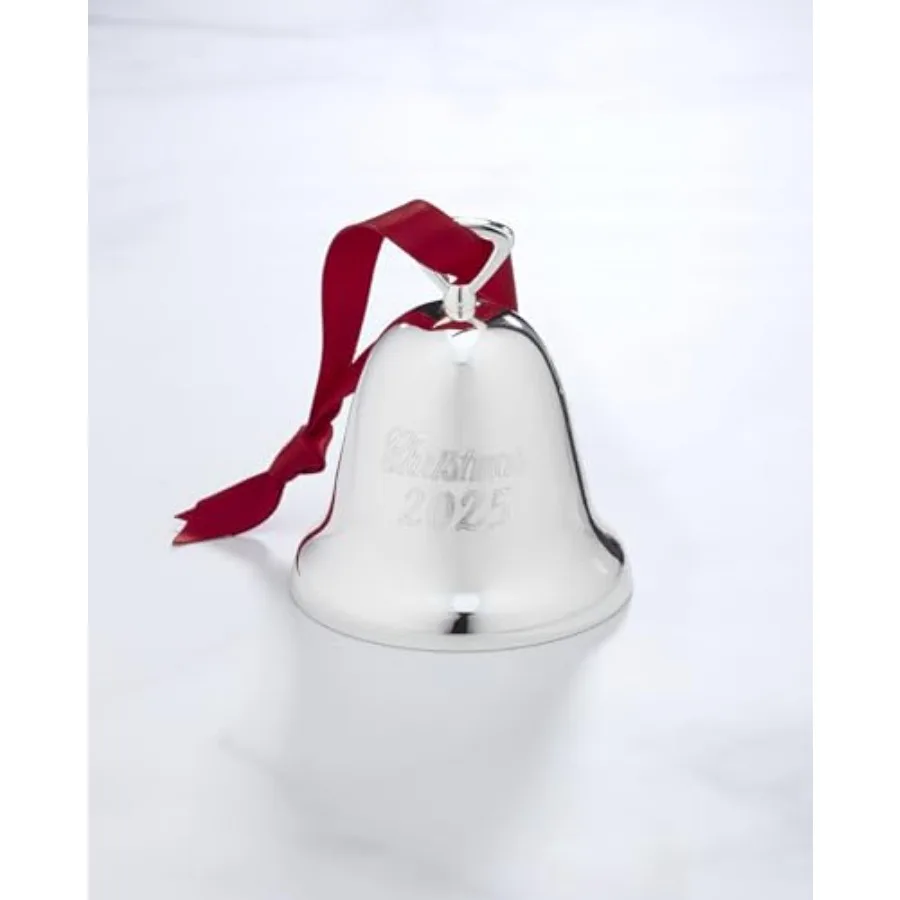 زينة جرس عيد الميلاد السنوي 2025 زينة فضية لزينة شجرة الشتاء تتضمن شريط أحمر للتعليق بشكل مثالي #2