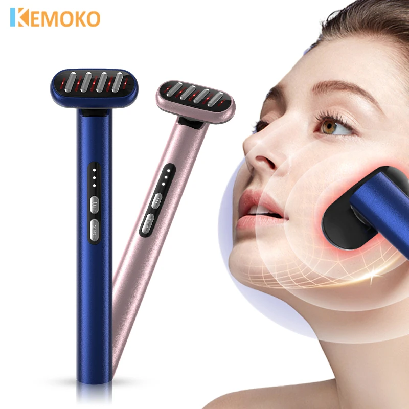 

5 in 1 Facial Wand Microcurrent Device Anti-Aging Red Blue LED Therapy Face Massager Rejuvenation Heat Therapy Skin Care Tool