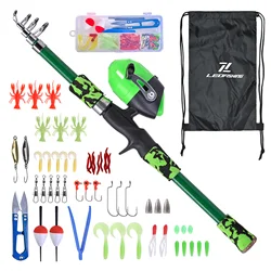 Kids Fishing Rod and Reel Combo Full Kit Telescopic Casting Pole with Spincast Reel EVA Handle for Boys Girls Beginners Amateurs