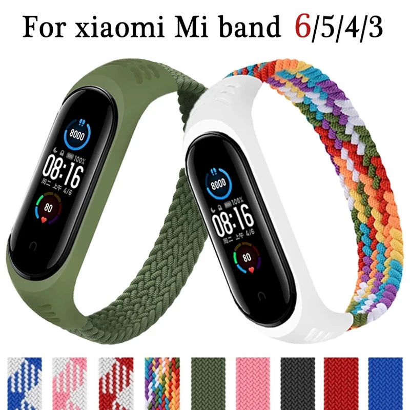 Эластичный нейлоновый плетеный браслет для Xiaomi Mi Band 7 6 5 4 3, ремешок для соло, тканевый сменный ремешок для Mi Band 6 5 4