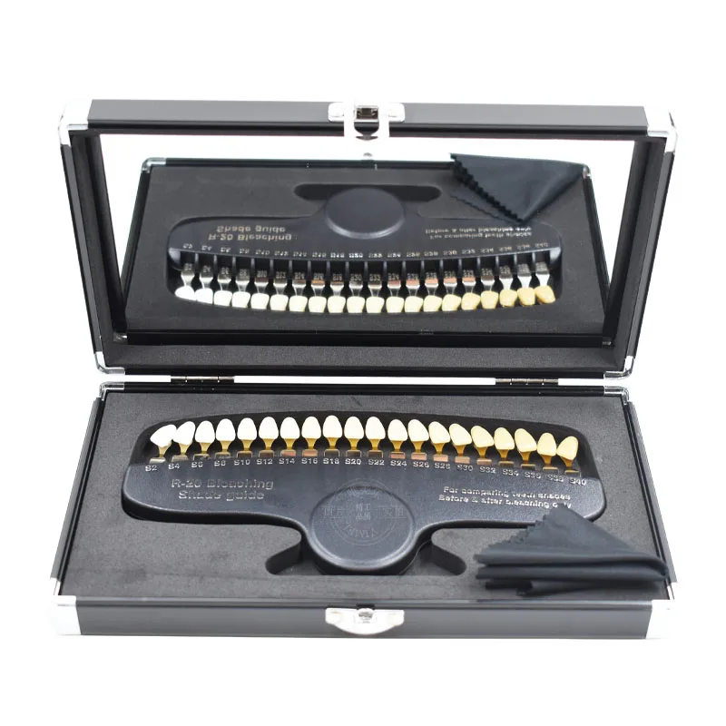 

20 Colors Teeth Whitening Set 3D Shade Guide Color Comparator Mirror Dentistry Cold Light Teeth White Bleaching Dental Plate