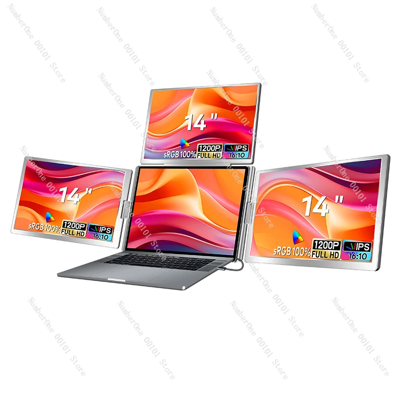 Fopo 2025 14 Inch IPS 4-Screen Laptop Extender Monitor with Type C Interface for Business Use