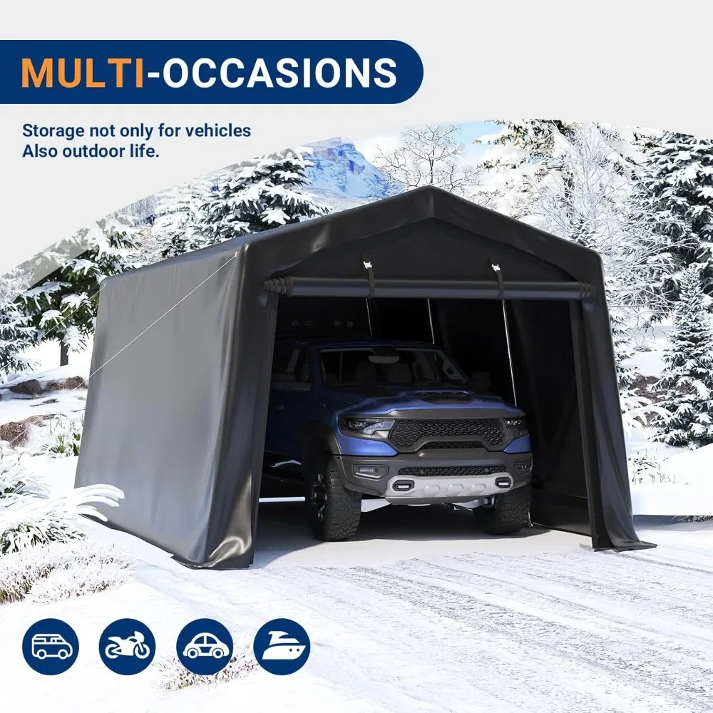 

10x15 FT Carport Heavy Duty, Peak Roof Portable Garage Waterproof Anti-Snow UV-Resistant Car Port with Roll-up Doors