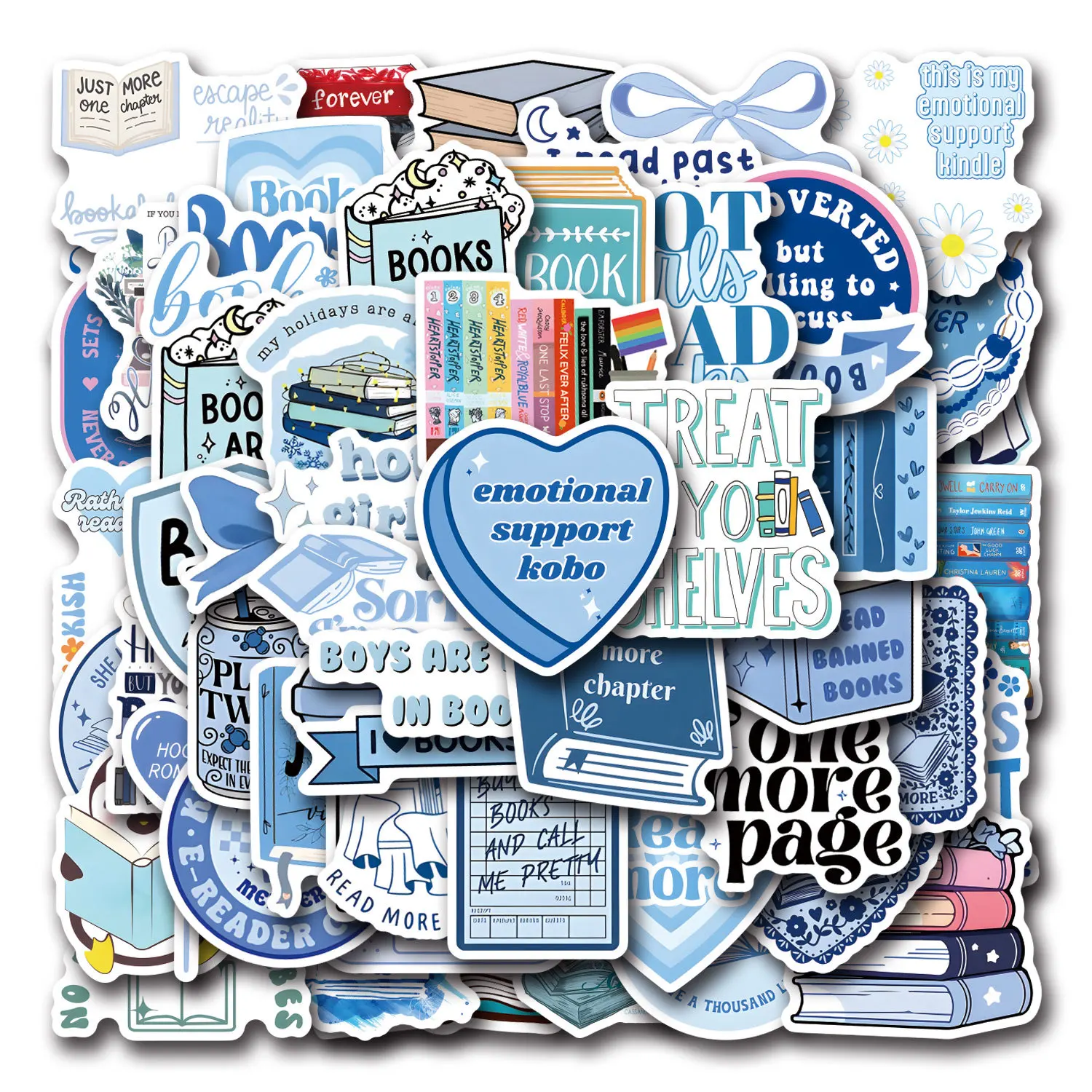 

10/30/55Pcs Blue Bookish Cartoon Graffiti Stickers DIY Guitar Phone Laptop Suitcase Water Cup Skateboard Waterproof Sticker