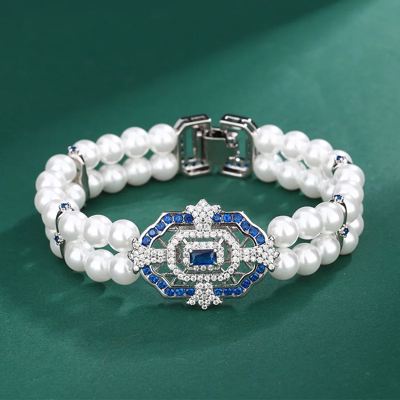 2024 New Fashion Double Layer Freshwater Pearl Bracelets for Women Dazzling Zircon Elegant Bangles with Buckle Trendy Jewelry